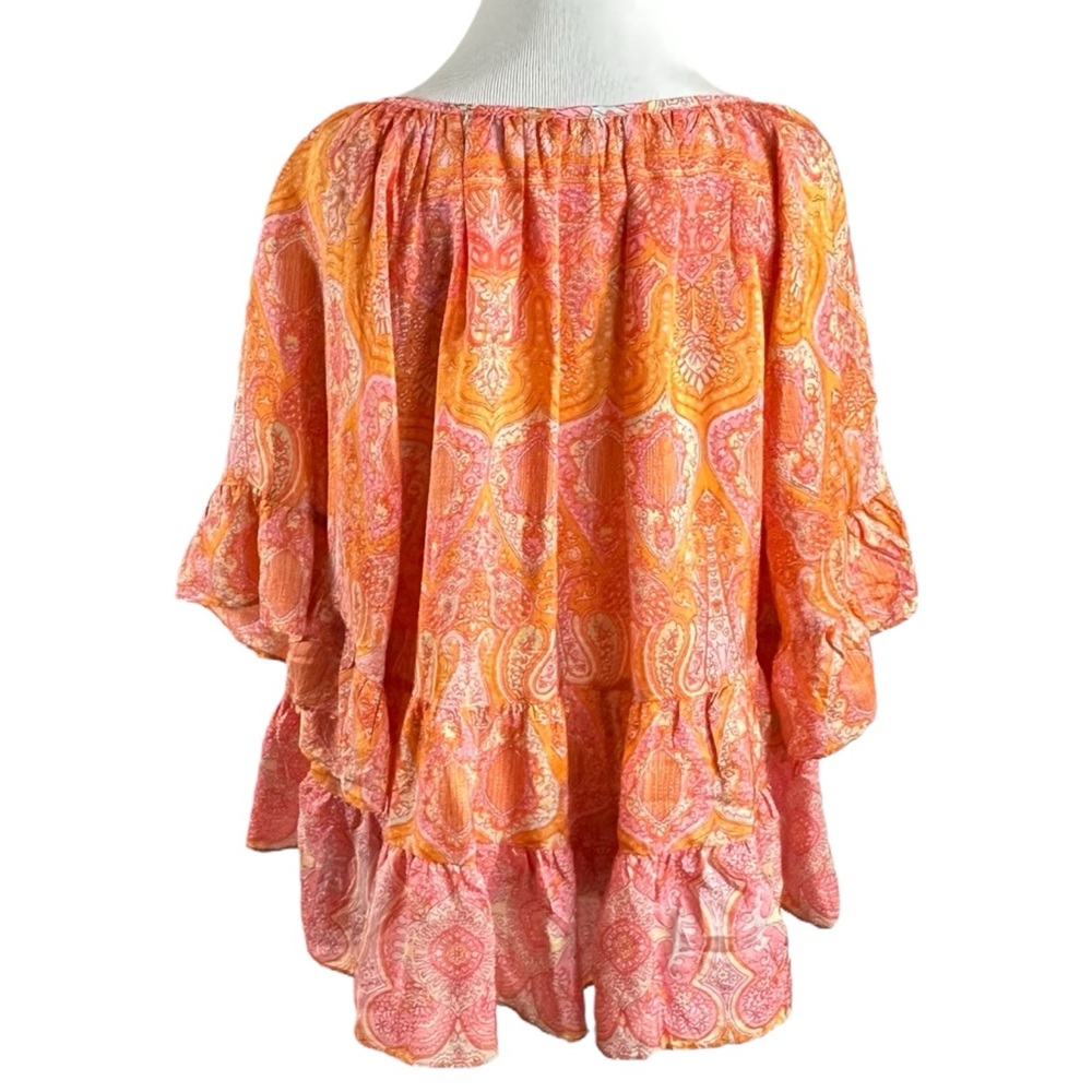Calypso St. Barth Espazi Printed Silk Flutter Sleeve Top Large Resort Bohemian - Picture 6 of 10